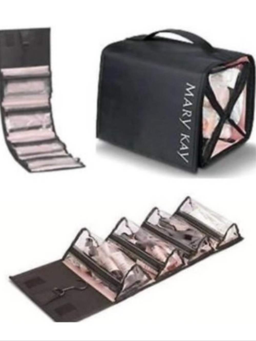Mary Kay Black Cosmetic Roll Up And  Toiletry Hanging Travel Bag. NWOT